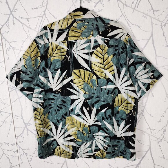Caribbean Tropical Leaves Print Silk Bamboo Blend Camp Shirt - Picture 2 of 5